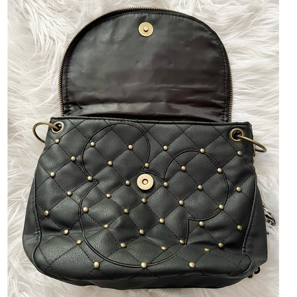 Disney Parks Quilted Studded Mickey Stitched Outline Black Crossbody Bag - Picture 8 of 8